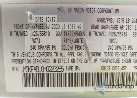 2017 Mazda Cx-5 Grand Select z USA, uszkodzony, nr VIN JM3KFADL0H0223255